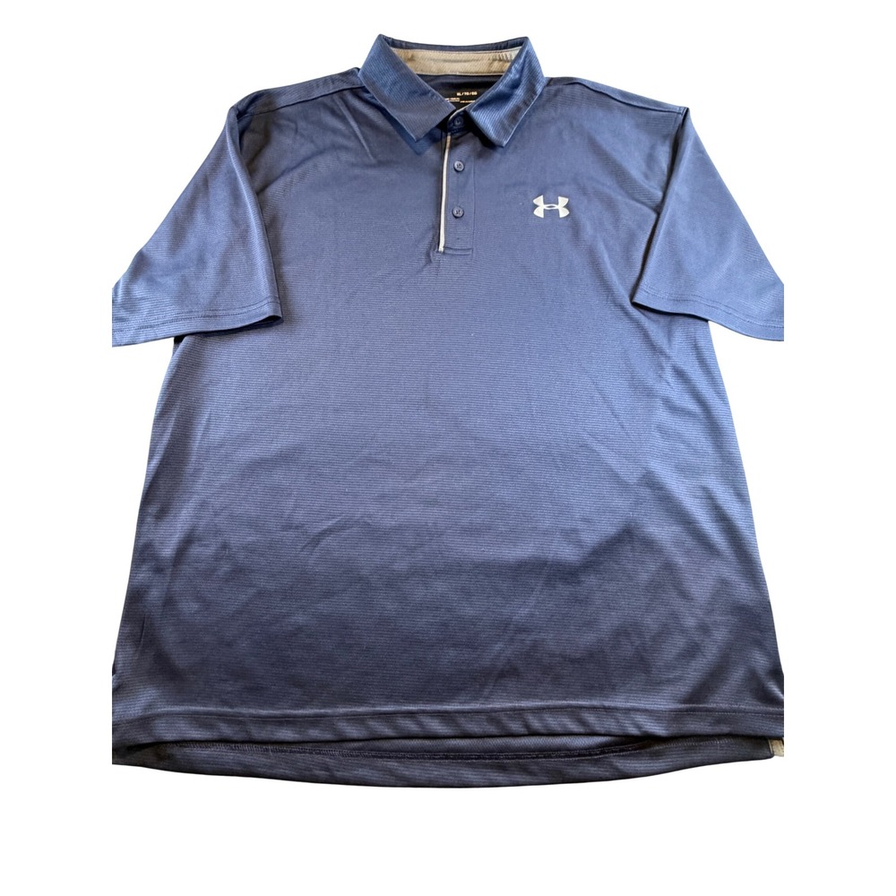 Under Armour HeatGear Polo Shirt Mens XL Navy Blue Heathered Loose Fit Short Slv